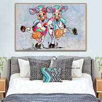 Fashion Designed Oil Painting Hand Painted Modern Pop On Canvas Abstract Animal Cow Modern Children's Room Decorative