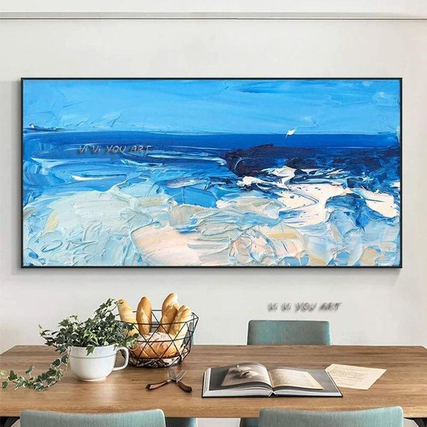 Art Hand Painted Abstract on Canvas blue sea and Sky Wall Art