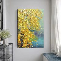 Handpainted Yellow Knife Flower Tree Landscape Oil Painting On Canvas Wall Art