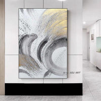 The Fashion Gold Brush Black Gray Painting Hand Painted Modern Abstract Canvas