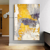 Hand Painted Modern Abstract Yellow White Purple Minimalist Office