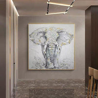 Wall Art Canvas Hand Painted Grey Gold Animal Elephant Modern Light Luxury Canvas Painting Hallway