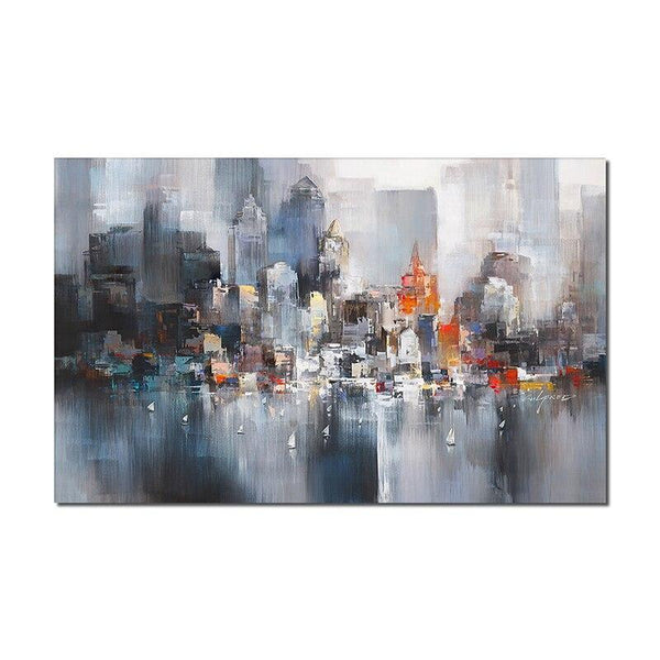 Abstract Big City Buildings Hand Painted Oil Painting On Canvas Handmade