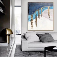 Blue Abstract Wall Art On Canvas Modern Hand Painted Oil Painting Hallway Free Shipping