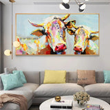 Hand Painted Abstract Cartoon Cow Art On Canvas Wall Art Decoration