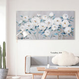 Hand Painted Oil Painting Modern Abstract Palette Knife White Flowers Canvas Painting