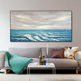 Modern Blue Sea Landscape Hand Painted Canvas Oil Painting Abstract