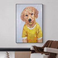 Puppy With Yellow Shirt Animal Hand Painted Modern Abstract Oil Painting On Canvas