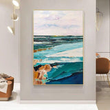 Hand Painted Abstract Modern Sea Wave Oil Painting On Canvas Vertical Art