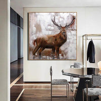 Abstrakte Wandkunst Handgemaltes Ölgemälde Moderne Hirsch Tier Leinwand Nordic Poster für Wohnzimmer Dekor Als