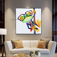 Hand Painted Funny Frog Oil Painting on Canvas Modern Animal Oil Painting for Kid Room Wall Mural