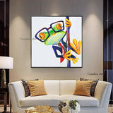 Hand Painted Funny Frog Oil Painting on Canvas Modern Animal Oil Painting for Kid Room Wall Mural