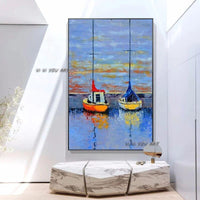 Sunset Seascape WAll Art Canvas Boat Modern Minimalist Art Painting