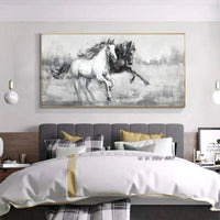 Double Running Horses Hand Painted Canvas Paintings Wall Art Hand Painted Animals Painting Abstract Modern