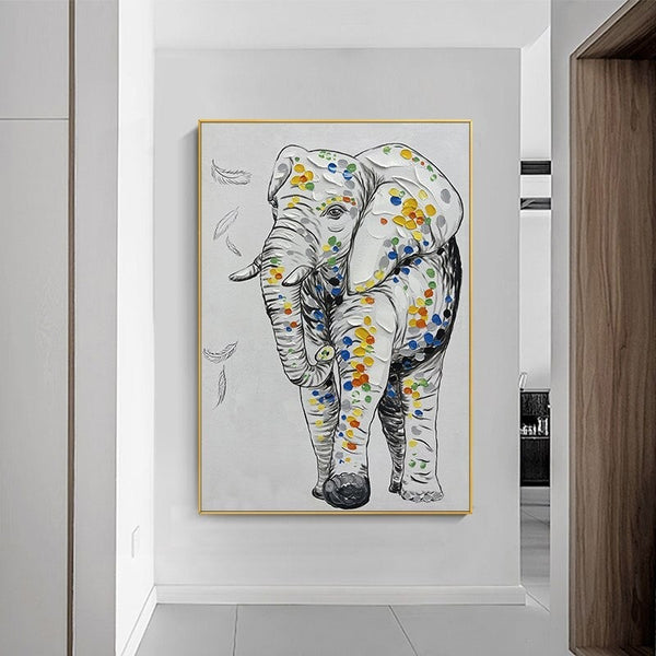 Hand Painted Modern Happy Elephant Canvas Cute Elephant For Kids Room Bathroom