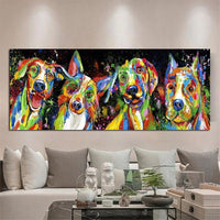 Hand Painted Oil Painting Animal Colorful Dog Abstract Home Room Decor