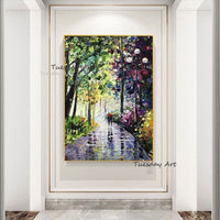 Hand Painted Landscape Oil Painting Modern Knife Street Figure Abstract Artwork Canvas Wall Room