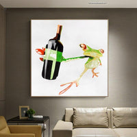 Hand Painted Hand Painted Oil Painting Animal Abstract Frog Holding Wine Abstracts Room Decoration