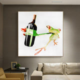 Hand Painted Hand Painted Oil Painting Animal Abstract Frog Holding Wine Abstracts Room Decoration