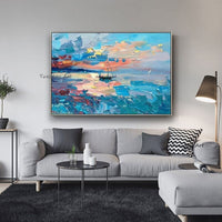 Hand Painted Seascape Sunrise Oil Painting Canvas Wall Bedroom Hanging Painting