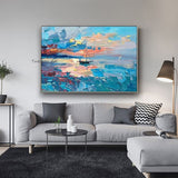 Hand Painted Seascape Sunrise Oil Painting Canvas Wall Decoration Bedroom Hanging Painting