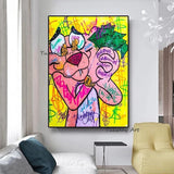 Hand Painted Oil Painting Graffitti Street Art Canvas Pink Leopard Animal Pop Cartoon Painting