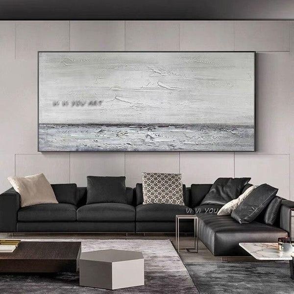 Abstract Painting Hand Painted Landscape Sea Gray White Modern Art Abstract Art Canvas Painting