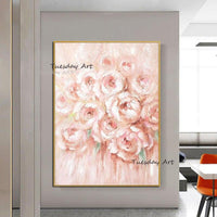 Hand Painted Oil Painting Hand Painted Pink Knife Flower Abstract On Canvas