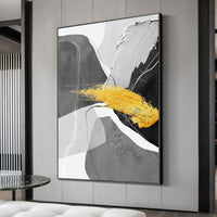 Hand Painted Oil Painting Art Gray Black Yellow Lines Abstract Newest Canvas Modern