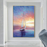 Hand Painted Oil Painting Seascape Sunrise Sail Abstract Hand Painted Canvas Painting Modern