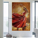 Hand Painted Oil Painting Pretty Red Dress Dancing Girl Canvas Decors