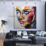 Hand Painted Embellished Fantasy Woman Face Canvas Modern Wall Art