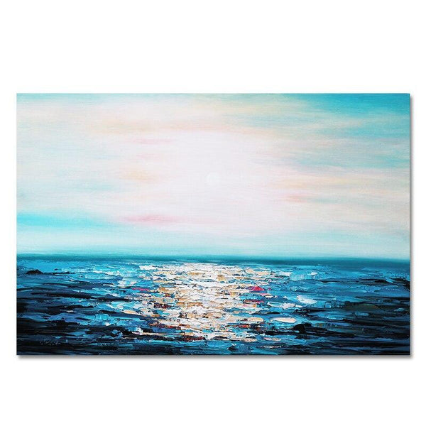 Abstract Blue Seascape Hand Painted Oil Painting On Canvas Handmade For Bedroom