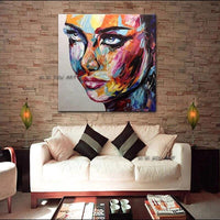 Hand Painted Embellished Fantasy Woman Face Canvas Modern Wall Art