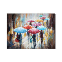 Abstract People Walking In The Rain With Umbrellas PaintingHand Painted On Canvas Modern Derorative