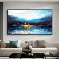 Hand Painted Abstract Wall Art Modern Minimalist Blue Canvasative