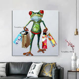 Oil Painting Abstract Hand Painted Modern Cartoon Animal On Canvas Shopping Frog Wall Art