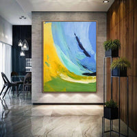 Hand Painted Oil Painting On Canvas Art Blue Yellow Abstract Painting Canvas Painting