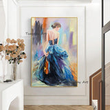 Hand Painted People Oil Paintings Woman Holding Violin Abstract Canvas Painting Wall Artative