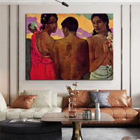 Hand Painted Paul Gauguin Oil Painting Three Tahiti Residents Retro Classic Abstracts Aisle Decor