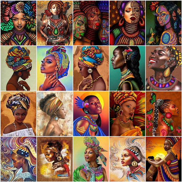 DIY Painting By Numbers African Woman Kits DIY Frame Modern Drawing On Canvas HandPainted Art Gift Painting By Number Portrait