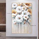 Abstract Gold and White Flower Oil Painting Hand Painted On Canvas Modern Flower Wall Decor