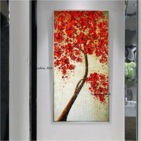 Hand Painted Abstract Modern Knife Red Flower Tree Oil Painting On Canvas