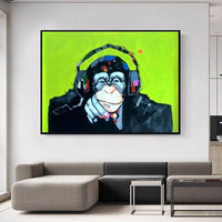 Hand Painted Modern Abstract Lucky Monkey On Canvas