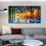 Hand Painted Lover Knife Street Tree Lamp Knife Landscape Oil Painting On Canvas