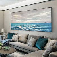 Modern Blue Sea Landscape Hand Painted Canvas Oil Painting Abstract