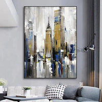 Hand Painted City Building Oil Painting Scenery For Home Abstract On Canvas