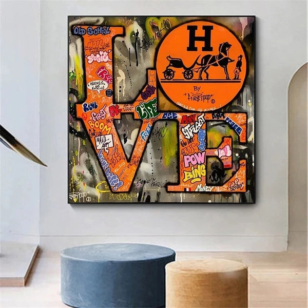 Hand Painted Graffiti Street Art Abstract Colorful Oil Painting on Canvas Wall Art Decor