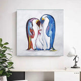 Hand Painted Oil Painting Animals Penguin family of three Modern Children