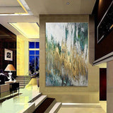 Hand Painted Gold Foil Oil Painting Blue Landscape Abstract Canvas Simple s